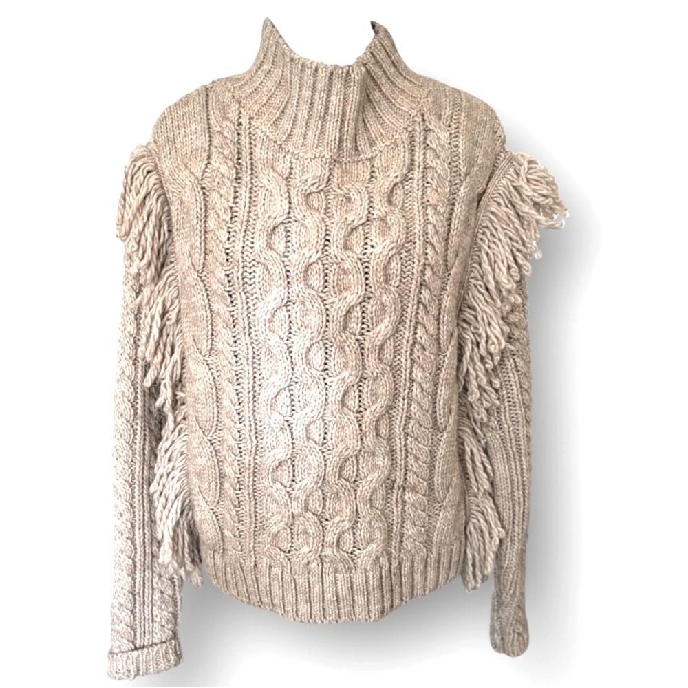 Universal Thread Chunky Cable Knit Fringe Mock Neck Western Style Sweater Size M - Picture 2 of 9